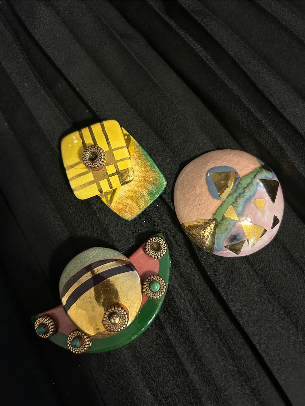 Colorful Geometric Statement Brooches - Yellow, Pink, Green, Gold